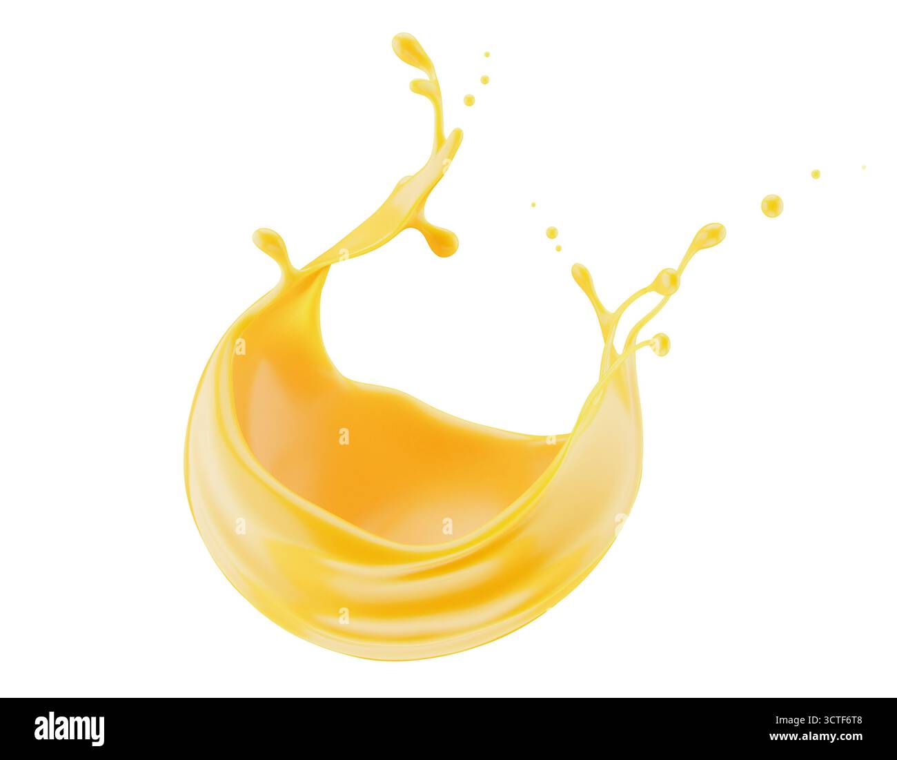 Abstrakter orangefarbener Spritzer auf weißem Hintergrund. 3D-Rendering. Stockfoto