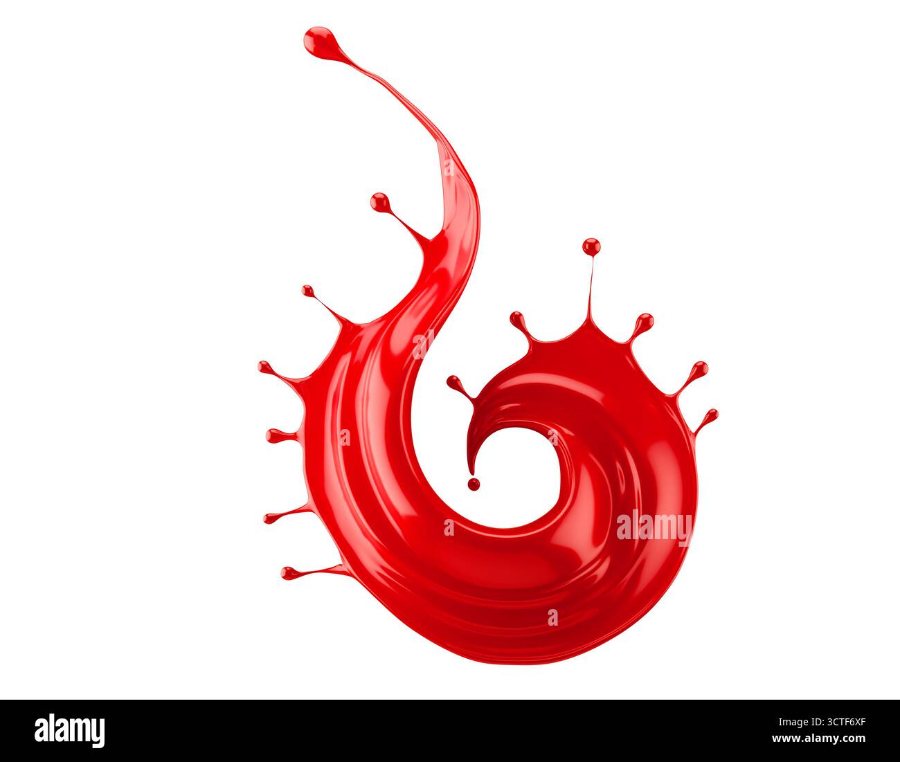 Rote Farbspritzer auf weißem Hintergrund. 3D-Rendering. Stockfoto