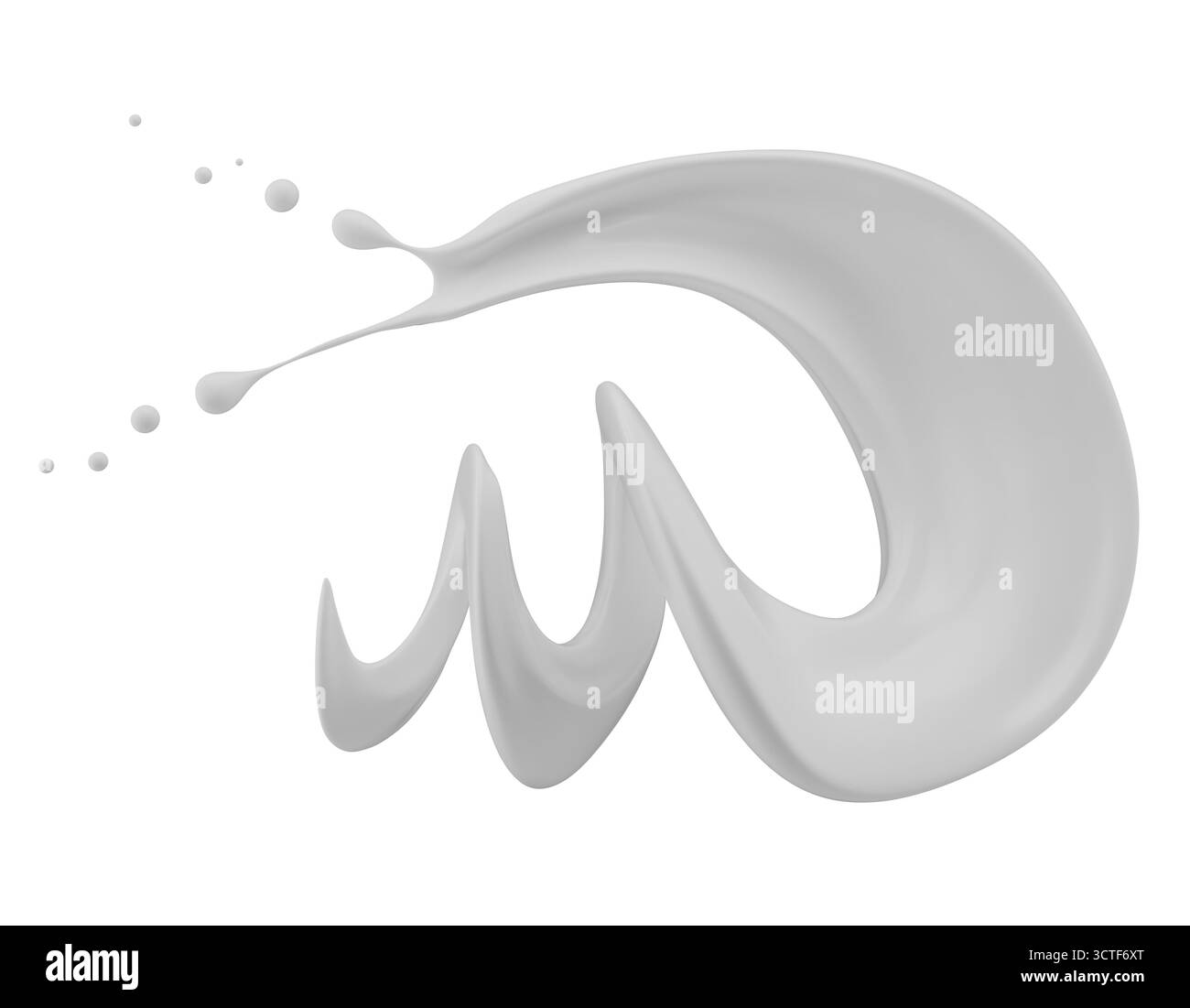 Milchspritzer isoliert auf weißem Hintergrund. 3D-Rendering. Stockfoto