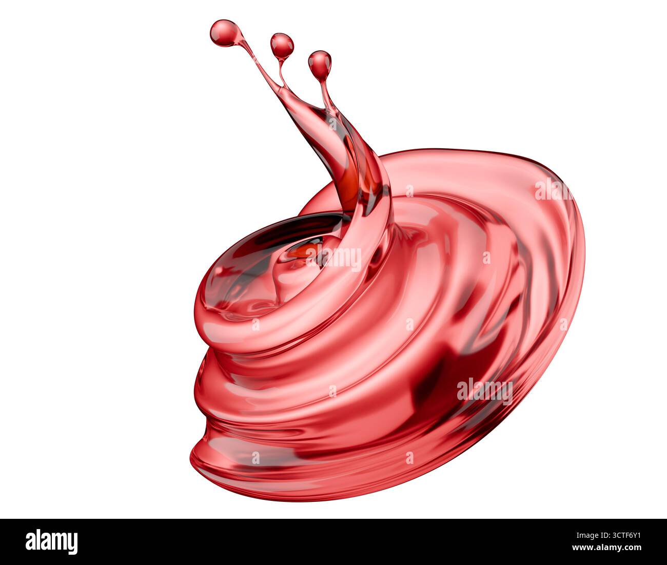 Rotweinspritzer isoliert auf weißem Hintergrund. 3D-Rendering. Stockfoto
