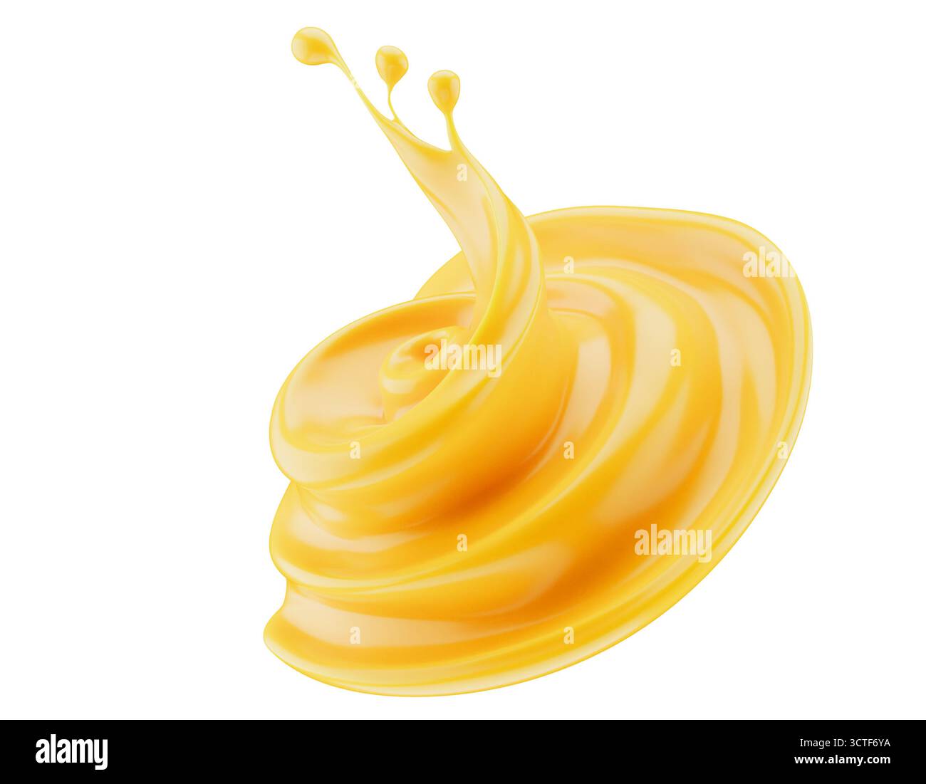 Abstrakter orangefarbener Spritzer auf weißem Hintergrund. 3D-Rendering. Stockfoto