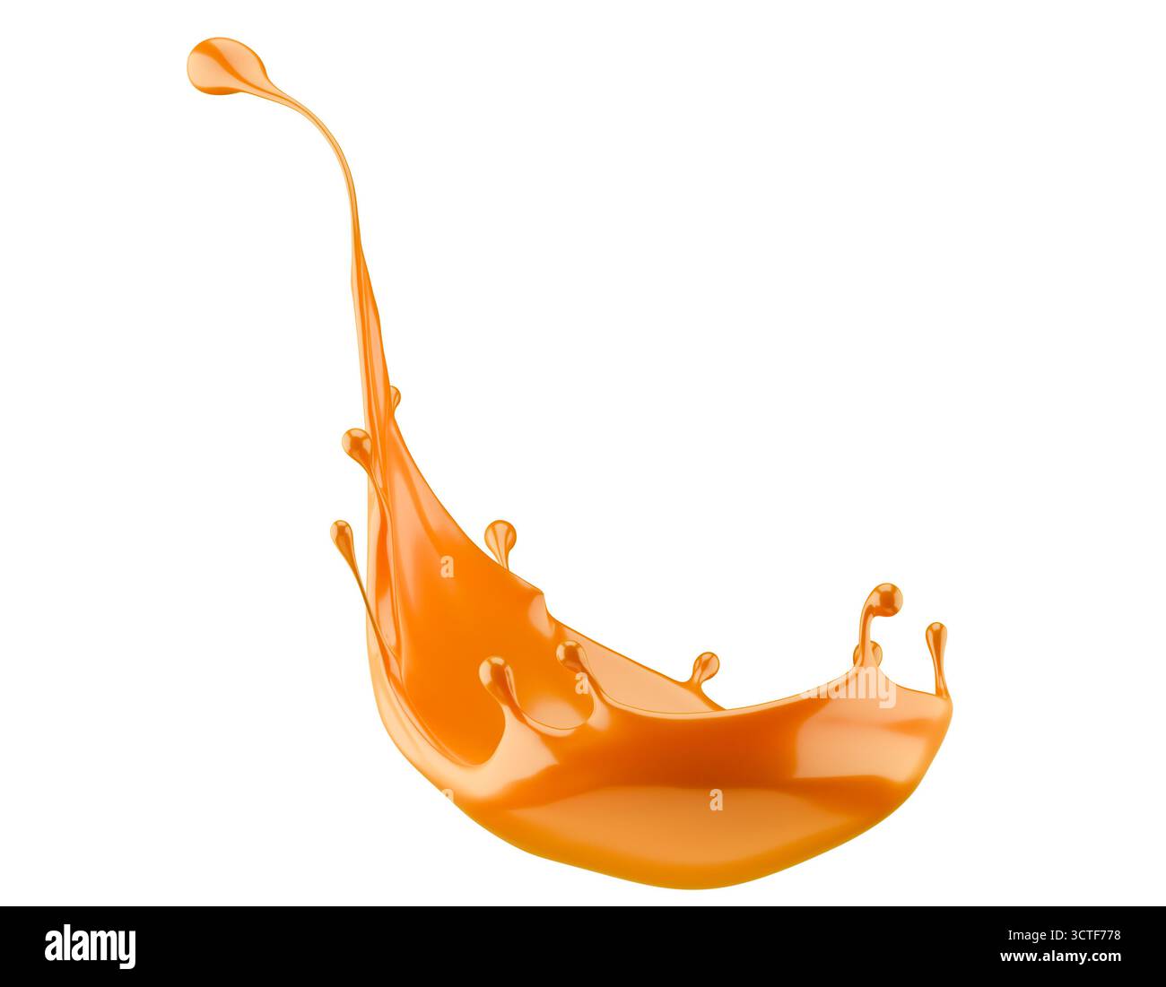 Karamellspritzer isoliert auf weißem Hintergrund. 3D-Rendering. Stockfoto