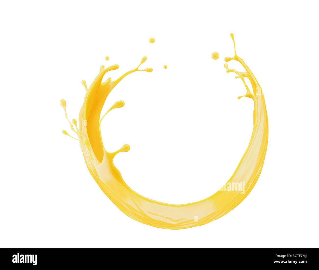 Abstrakter orangefarbener Spritzer auf weißem Hintergrund. 3D-Rendering. Stockfoto