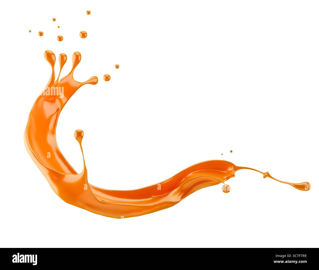 Karamellspritzer isoliert auf weißem Hintergrund. 3D-Rendering. Stockfoto