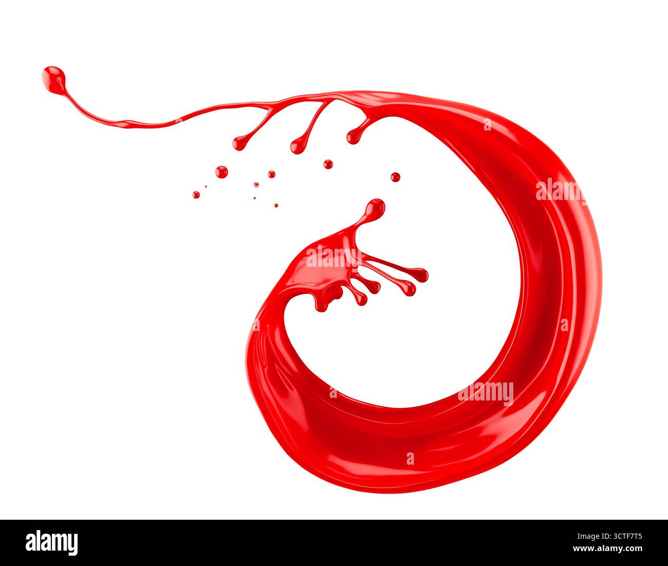 Rote Farbspritzer auf weißem Hintergrund. 3D-Rendering. Stockfoto