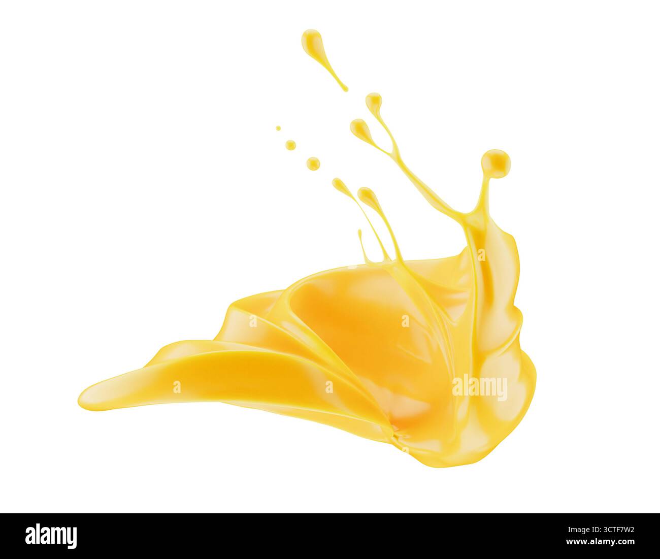 Abstrakter orangefarbener Spritzer auf weißem Hintergrund. 3D-Rendering. Stockfoto