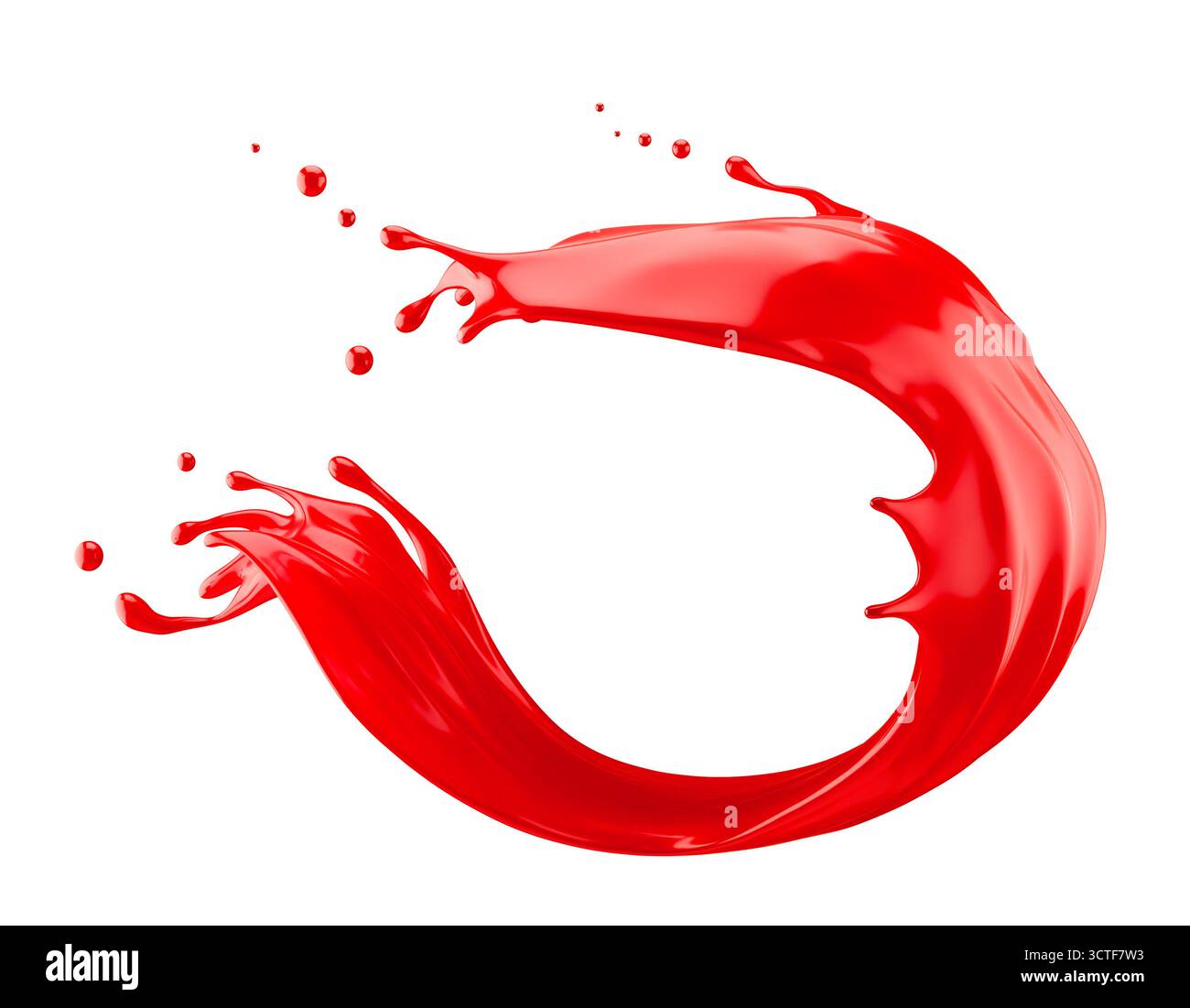 Rote Farbspritzer auf weißem Hintergrund. 3D-Rendering. Stockfoto