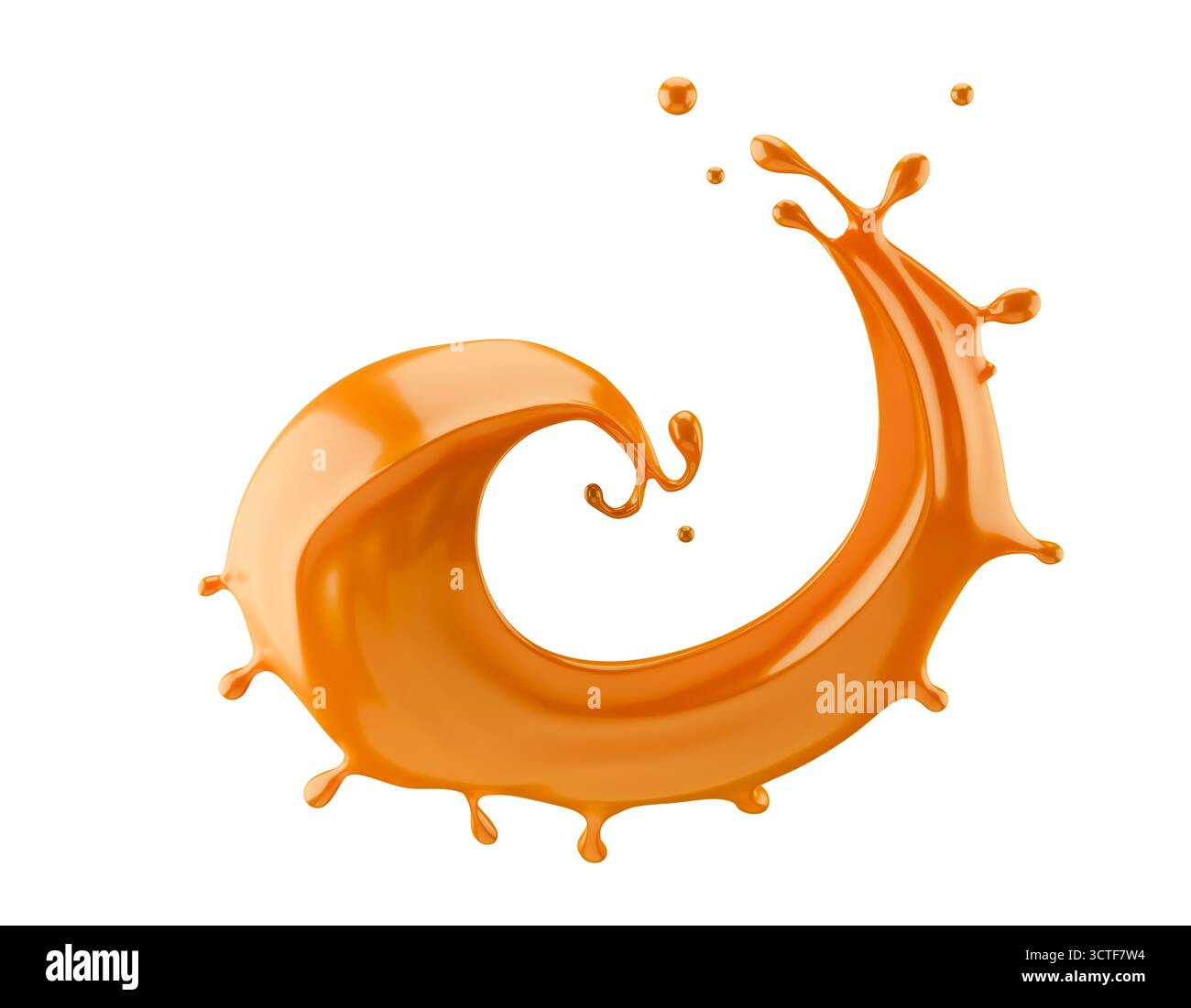 Karamellspritzer isoliert auf weißem Hintergrund. 3D-Rendering. Stockfoto