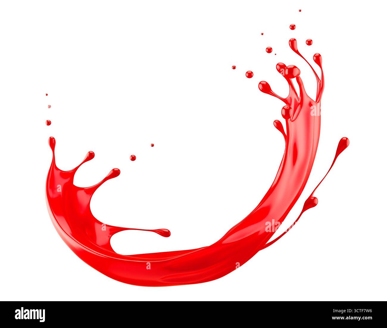 Rote Farbspritzer auf weißem Hintergrund. 3D-Rendering. Stockfoto