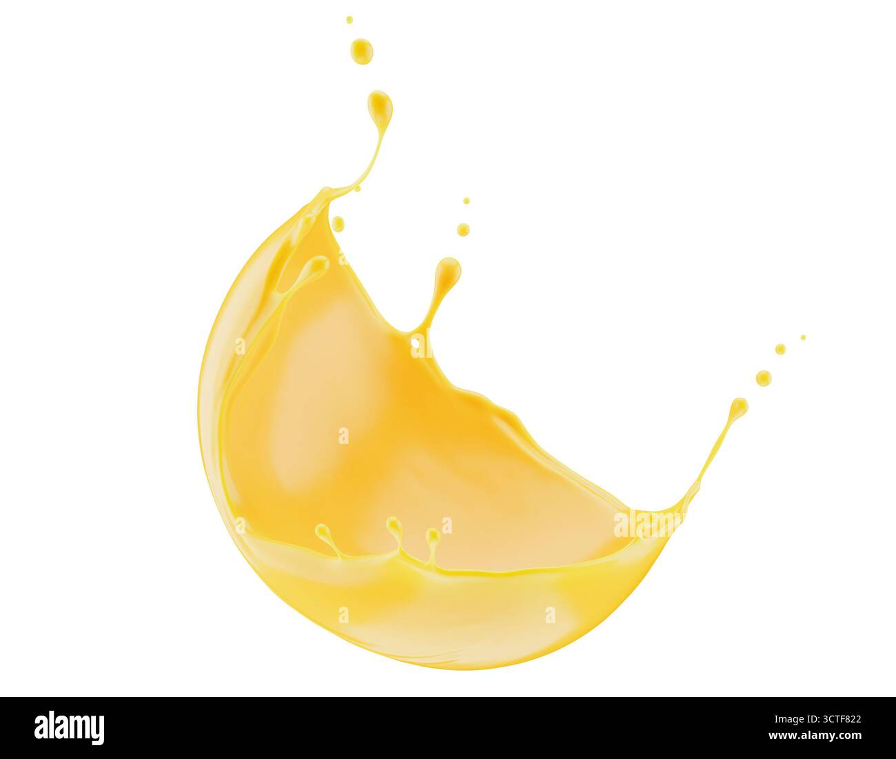 Abstrakter orangefarbener Spritzer auf weißem Hintergrund. 3D-Rendering. Stockfoto