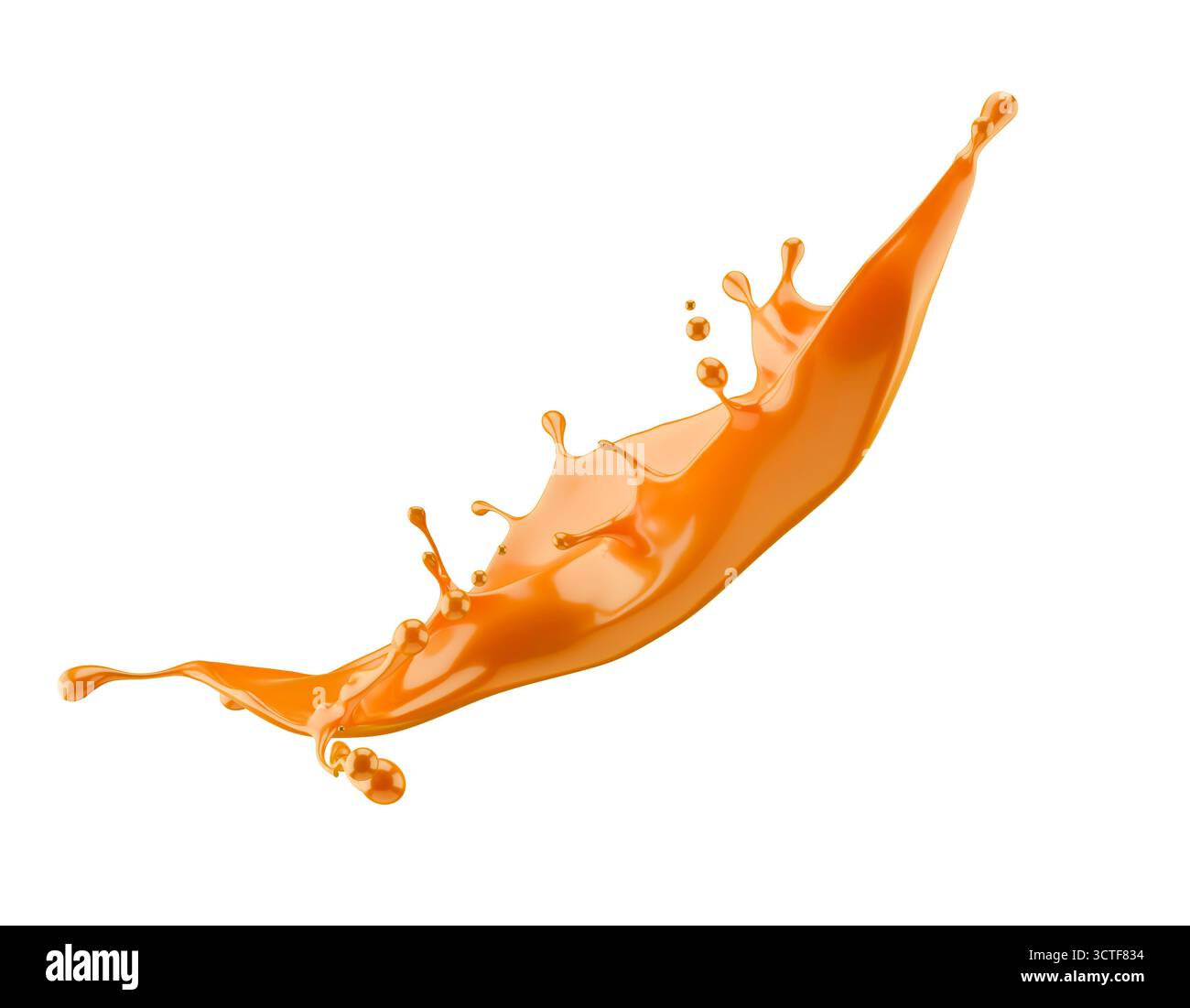 Karamellspritzer isoliert auf weißem Hintergrund. 3D-Rendering. Stockfoto