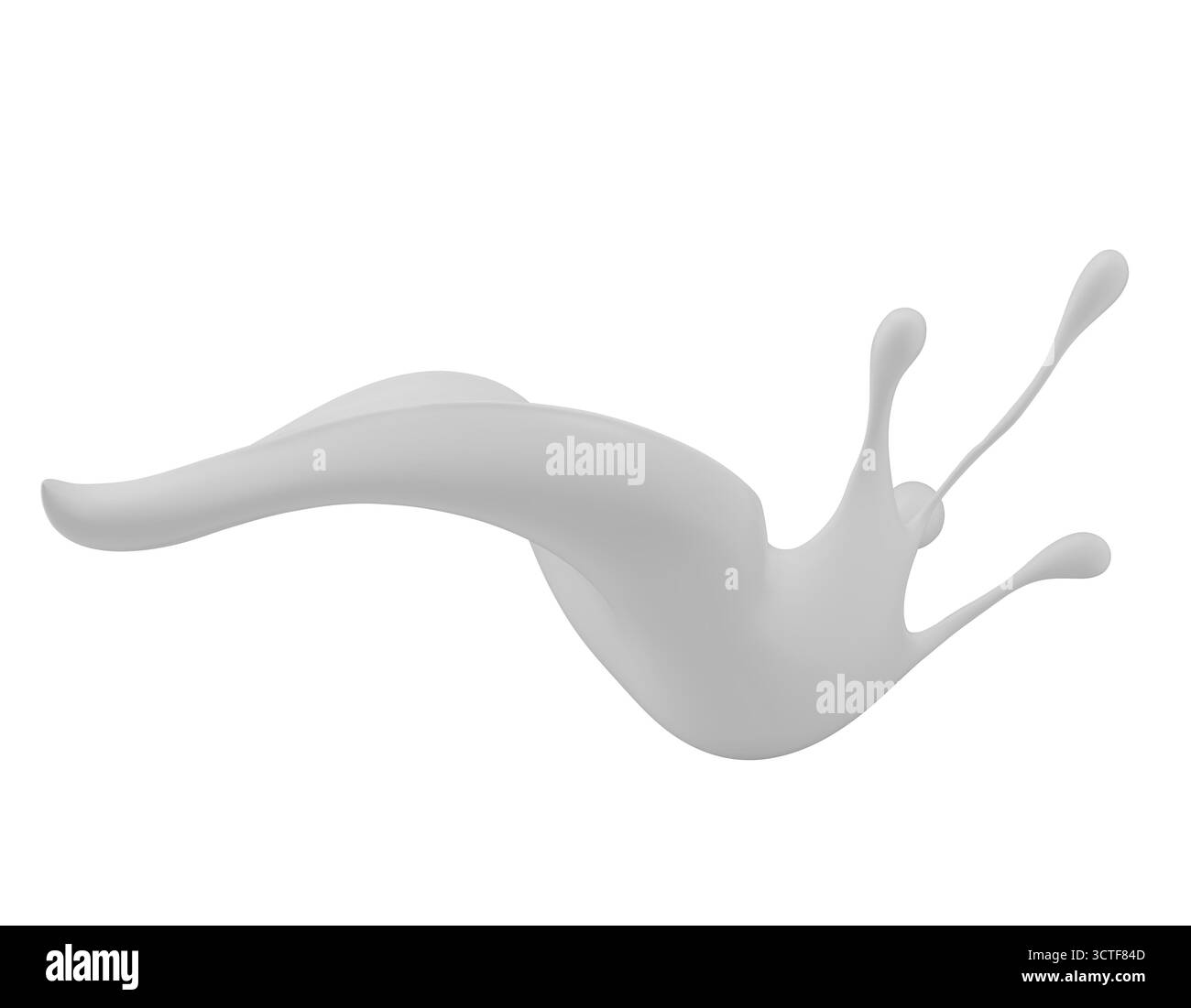 Milchspritzer isoliert auf weißem Hintergrund. 3D-Rendering. Stockfoto