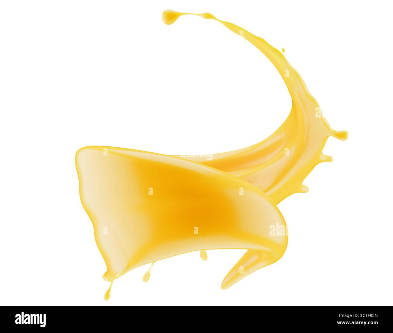 Abstrakter orangefarbener Spritzer auf weißem Hintergrund. 3D-Rendering. Stockfoto