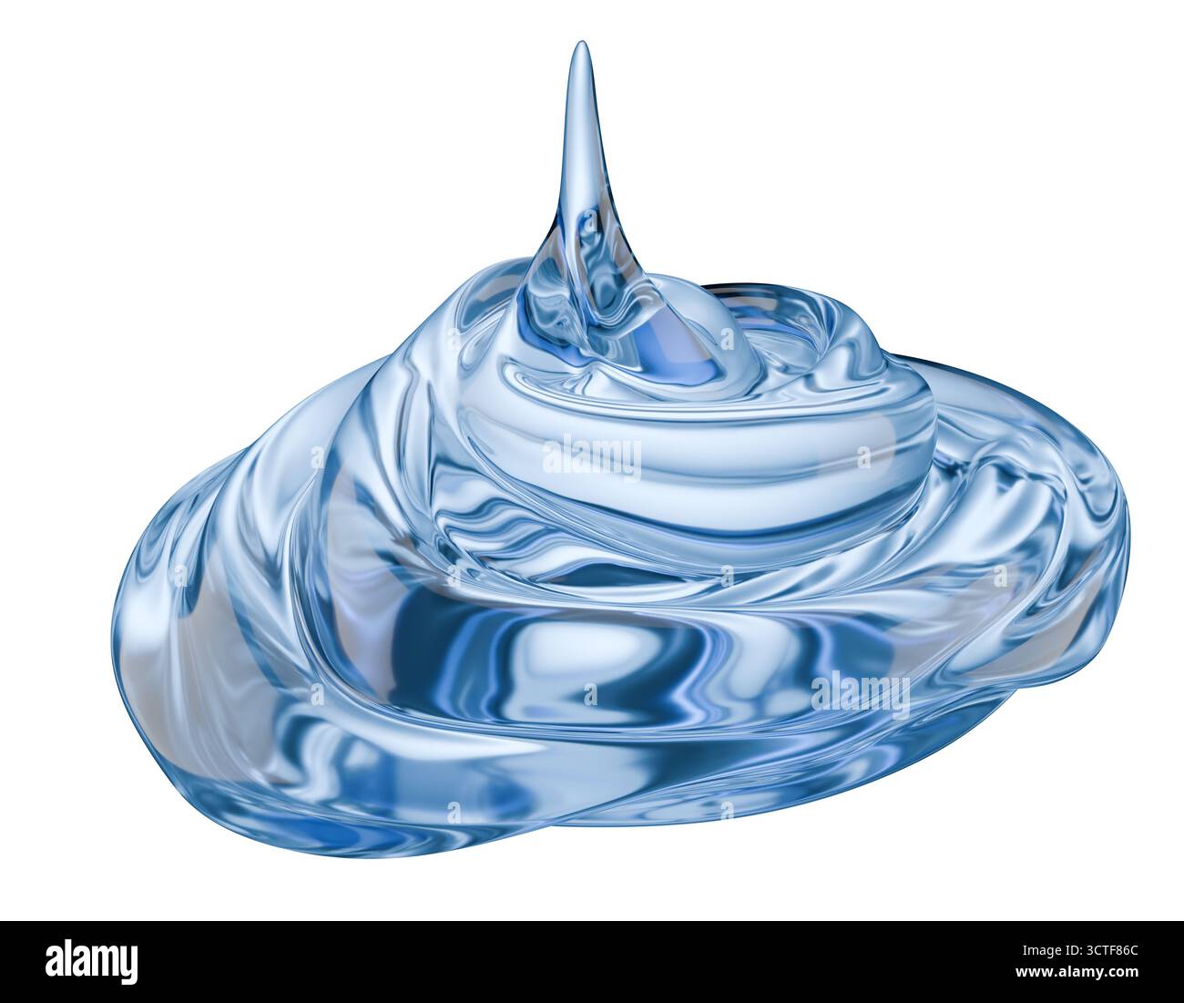 Blaues Wassergel wirbeln isoliert auf weißem Hintergrund. 3D-Rendering. Stockfoto