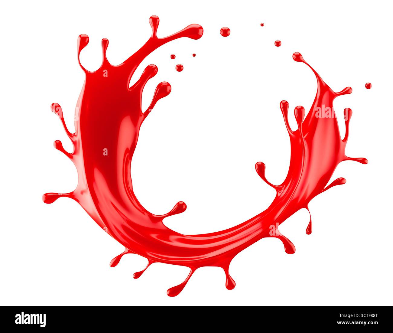 Rote Farbspritzer auf weißem Hintergrund. 3D-Rendering. Stockfoto