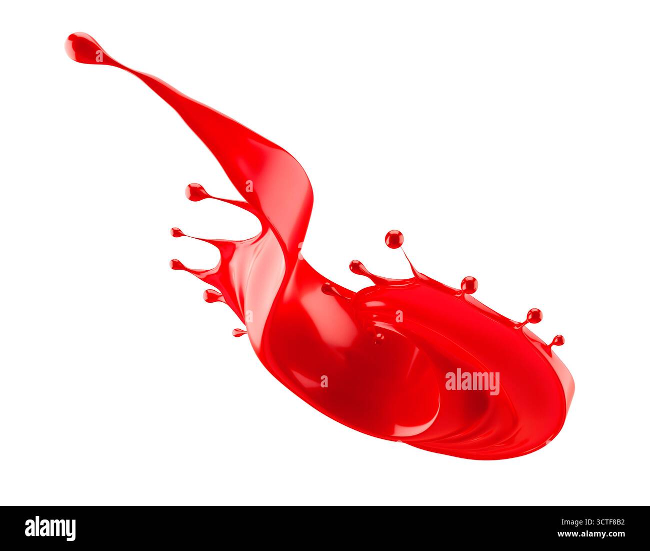 Rote Farbspritzer auf weißem Hintergrund. 3D-Rendering. Stockfoto