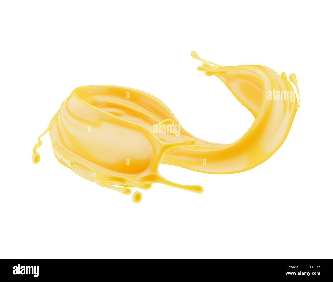 Abstrakter orangefarbener Spritzer auf weißem Hintergrund. 3D-Rendering. Stockfoto