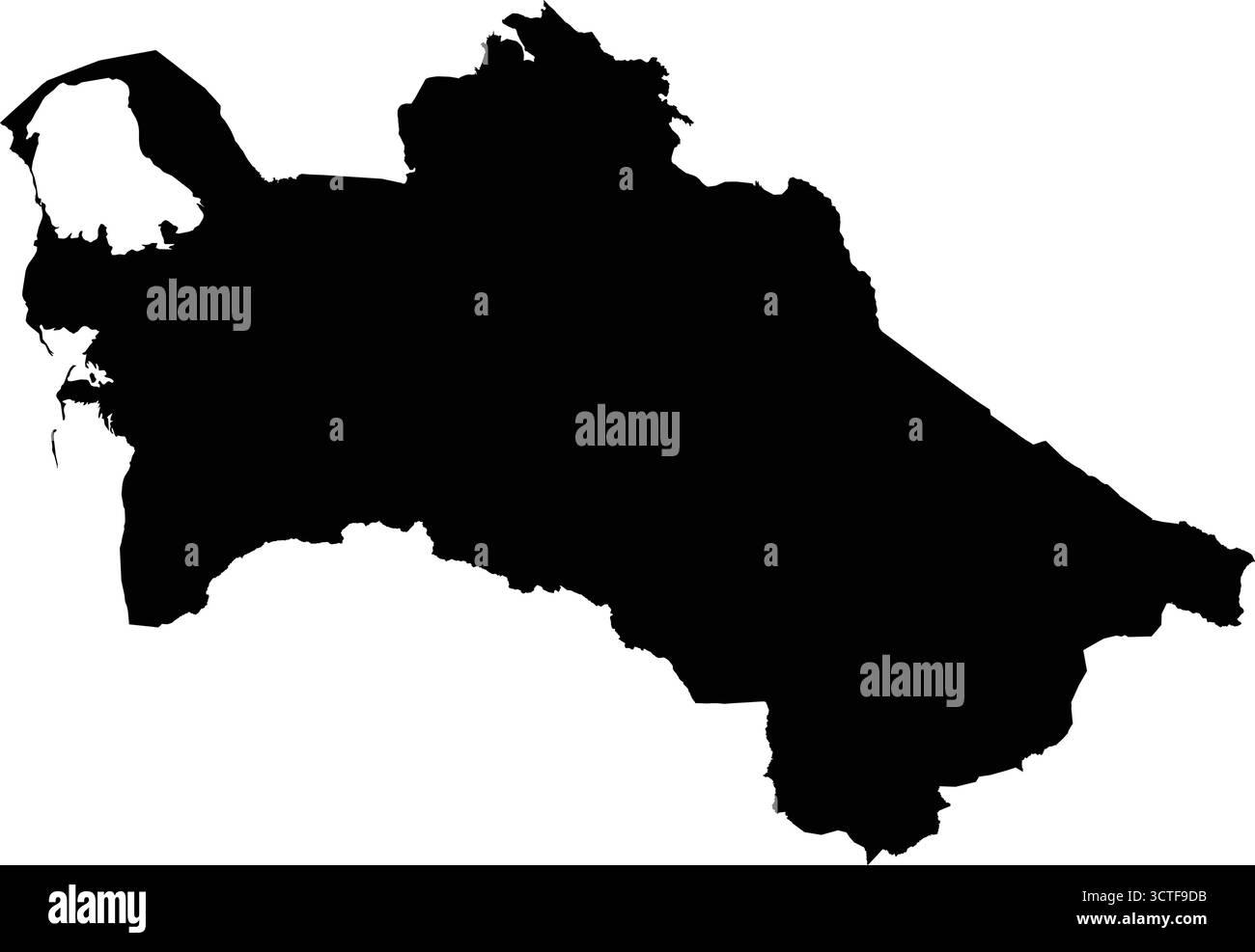 Editierbare detaillierte schwarze Vektor-Silhouette des Landes Turkmenistan. Stock Vektor