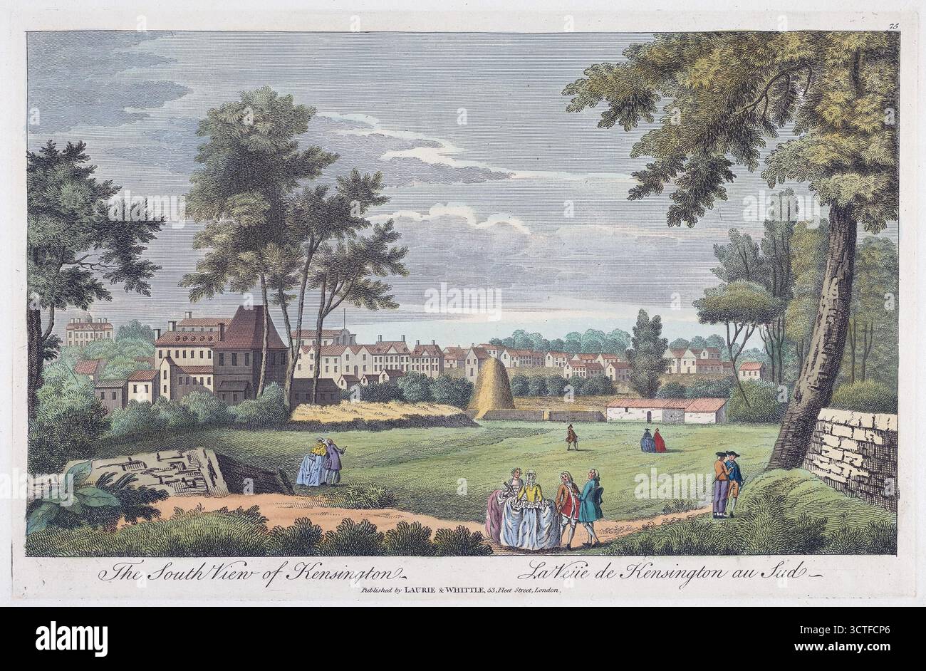 Handkolorierter Kupferstich der Südansicht von Kensington, London von unbekanntem Kunstwerk Vintage-Archivdruck historische Perspektive 18. Jahrhundert Stockfoto