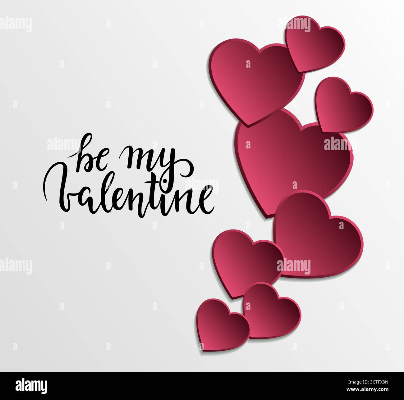 Be My valentine Hand gezeichnete Kalligraphie und Pinselstift-Schriftzug mit Rahmen aus rosa Herzen. Stock Vektor