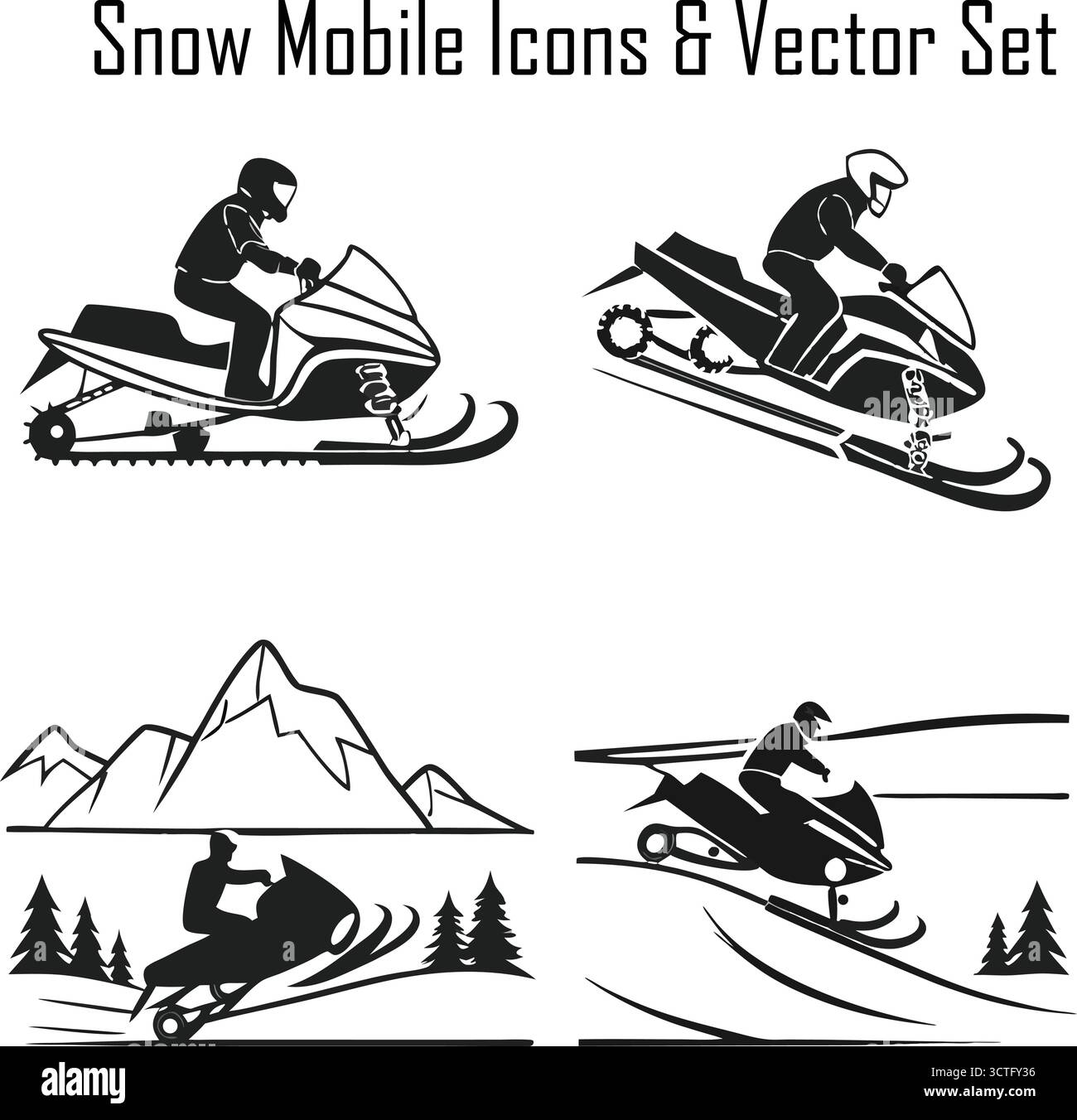 Schneemobilvektor-Illustration – Wintersportfahrzeug auf Schnee, Abenteuer und Outdoor-Aktivitätskonzept Stock Vektor