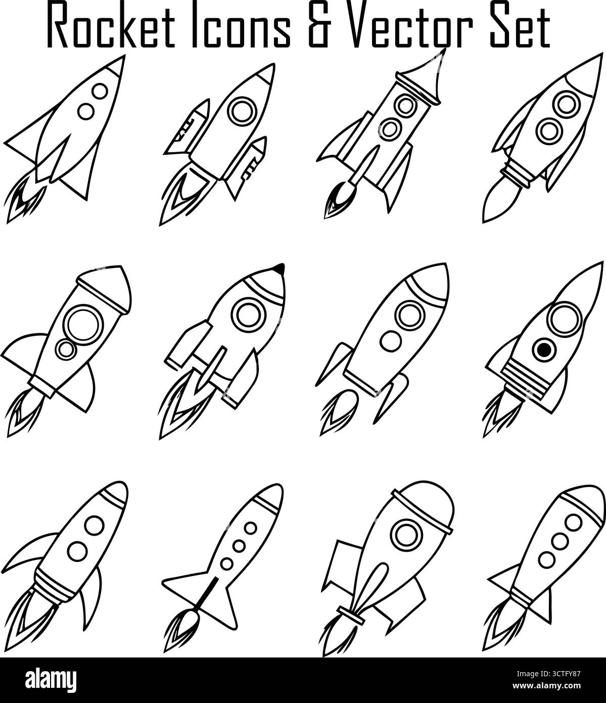 Illustration des Raketenvektors – Raumfahrt, Startup-Konzept und futuristisches Technologiedesign Stock Vektor