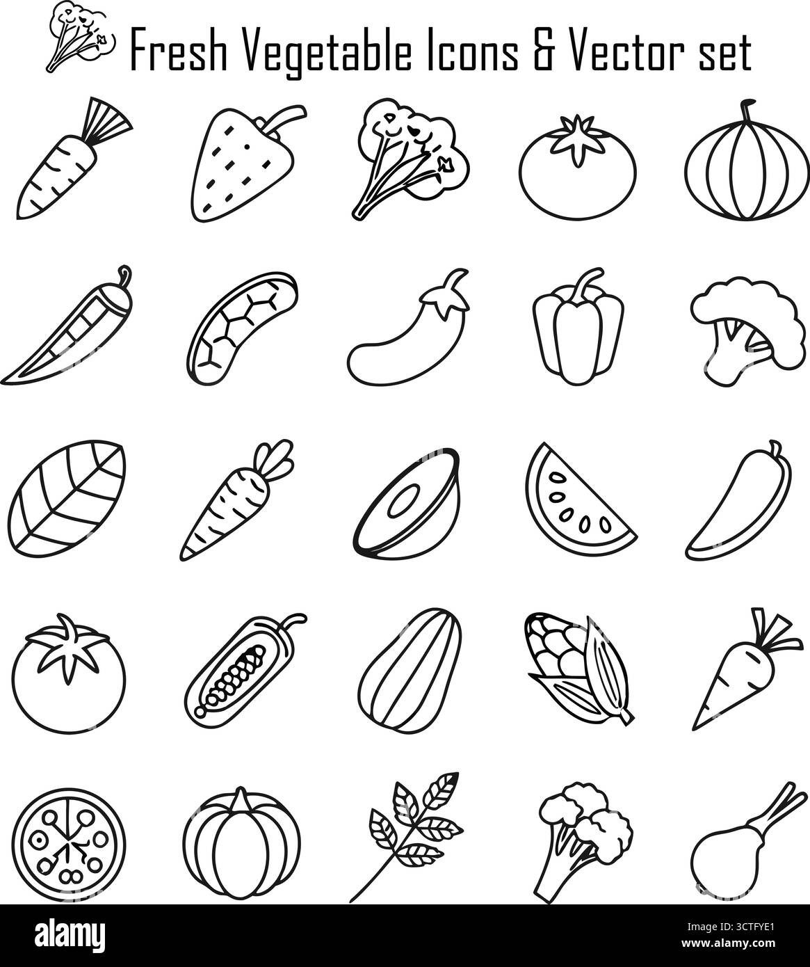 Frisches Gemüse Icons Set – Bio-Lebensmittel, Gesunde Ernährung, Bauernhof Produzieren Vektor-Illustration Stock Vektor