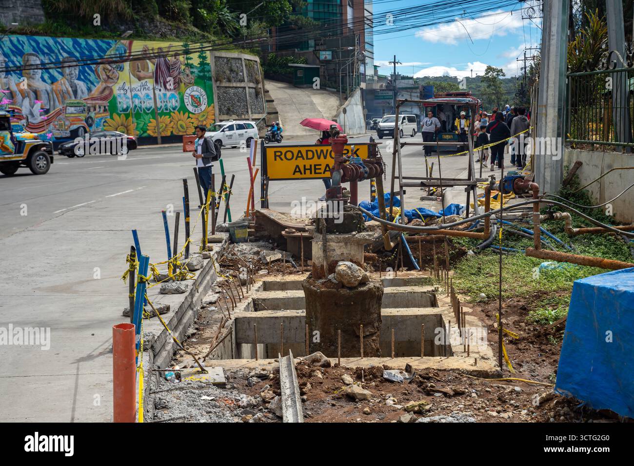 Straßenbauarbeiten in Baguio, Philippinen Stockfoto