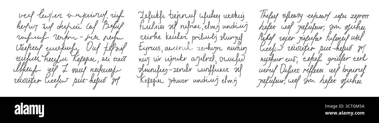 Kursives handschriftliches Scribble mit handgeschriebenem Textbrief in fließender Schrift für persönlichen Schreibstil und authentische Kommunikation. Informelle Stichprobe der Penmanship auf dem White Paper. Manuskriptgibberische Kalligraphie. Stock Vektor