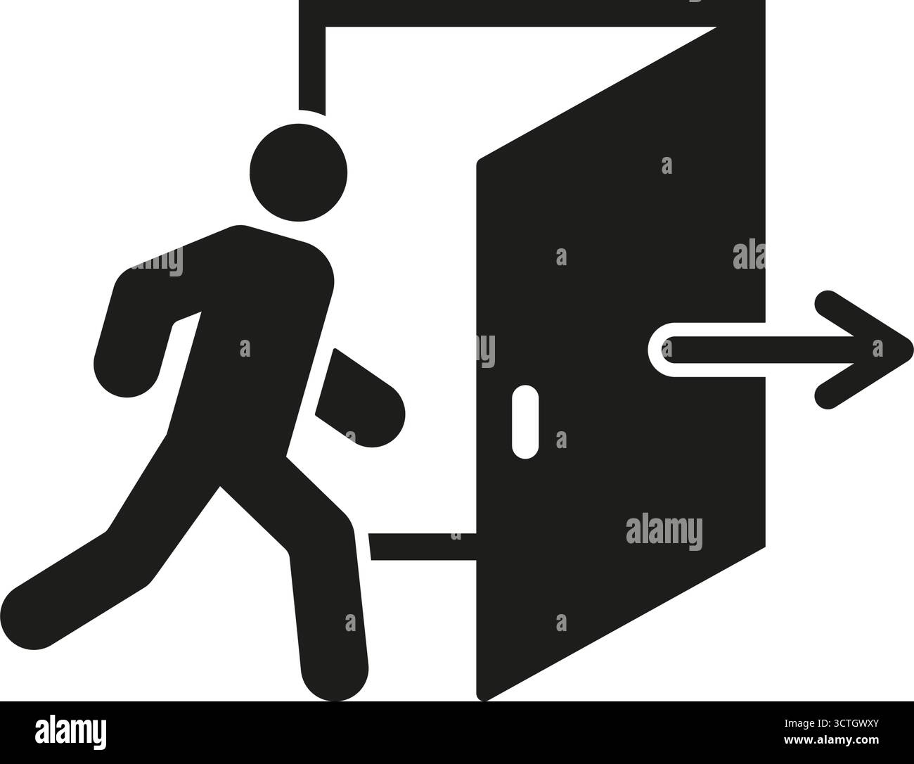 Exit Sign With Person And Door Symbol (Ausstiegsschild Mit Person Und Tür). Silhouettensymbol Für Evakuierung Und Sicherheitsrichtung. Escape-Routenanzeige. Isolierter Vektor Stock Vektor