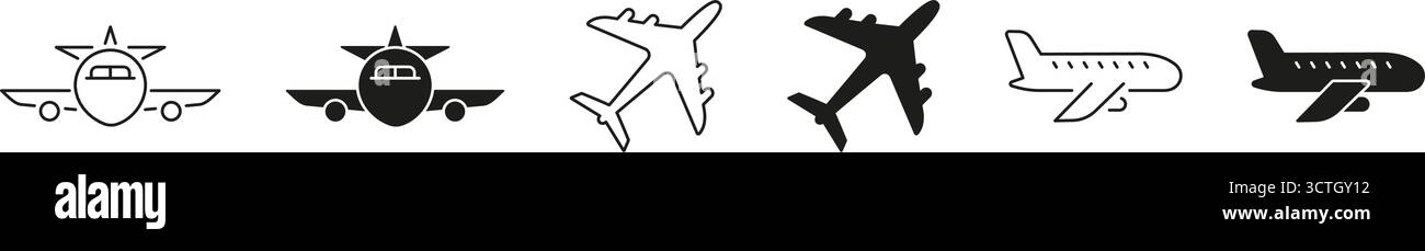 Flugzeugsymbolgruppe. Symbol-Kollektion Für Luftfahrt, Reise Und Transport. Flugzeugsilhouetten Für Die Flug- Und Flugzeugindustrie. Isolierter Vektor Stock Vektor