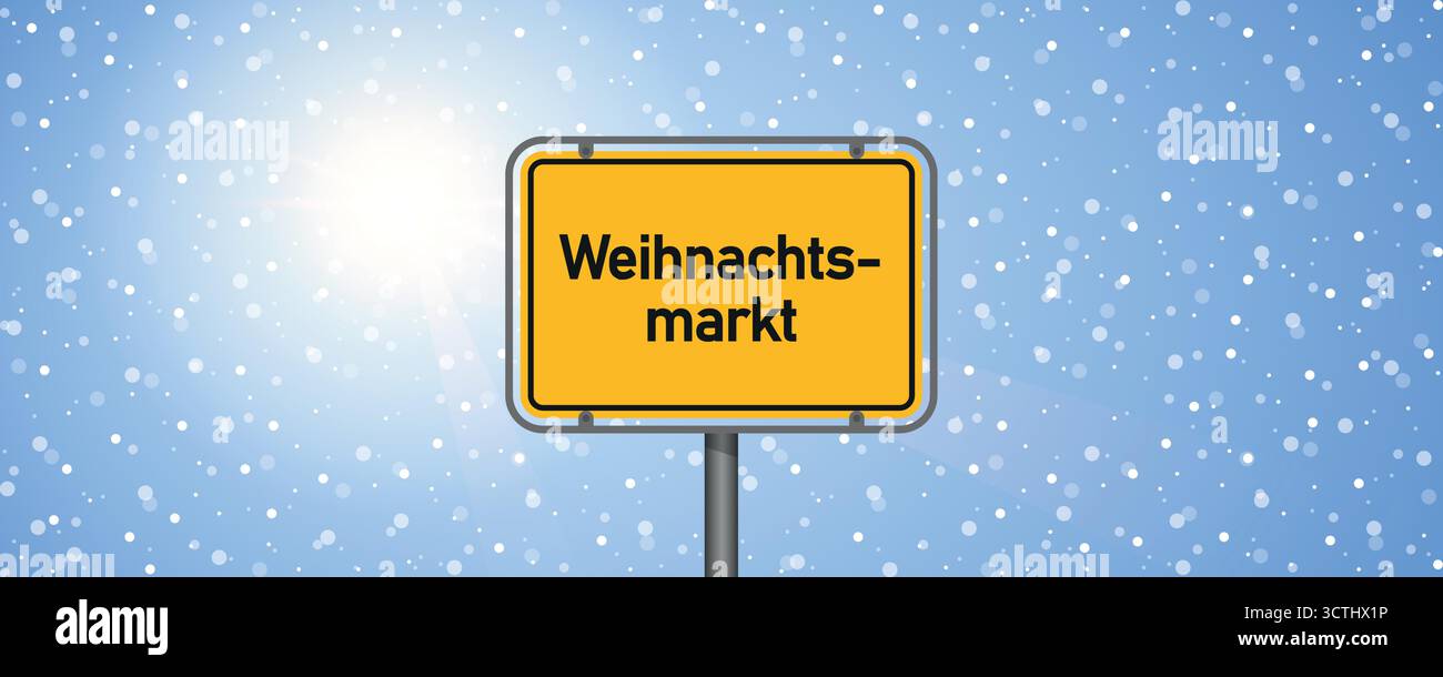 Platzieren Sie Schild mit deutschem Wort weihnachtsmarkt in der verschneiten Winterlandschaft Vektor-Illustration Stock Vektor
