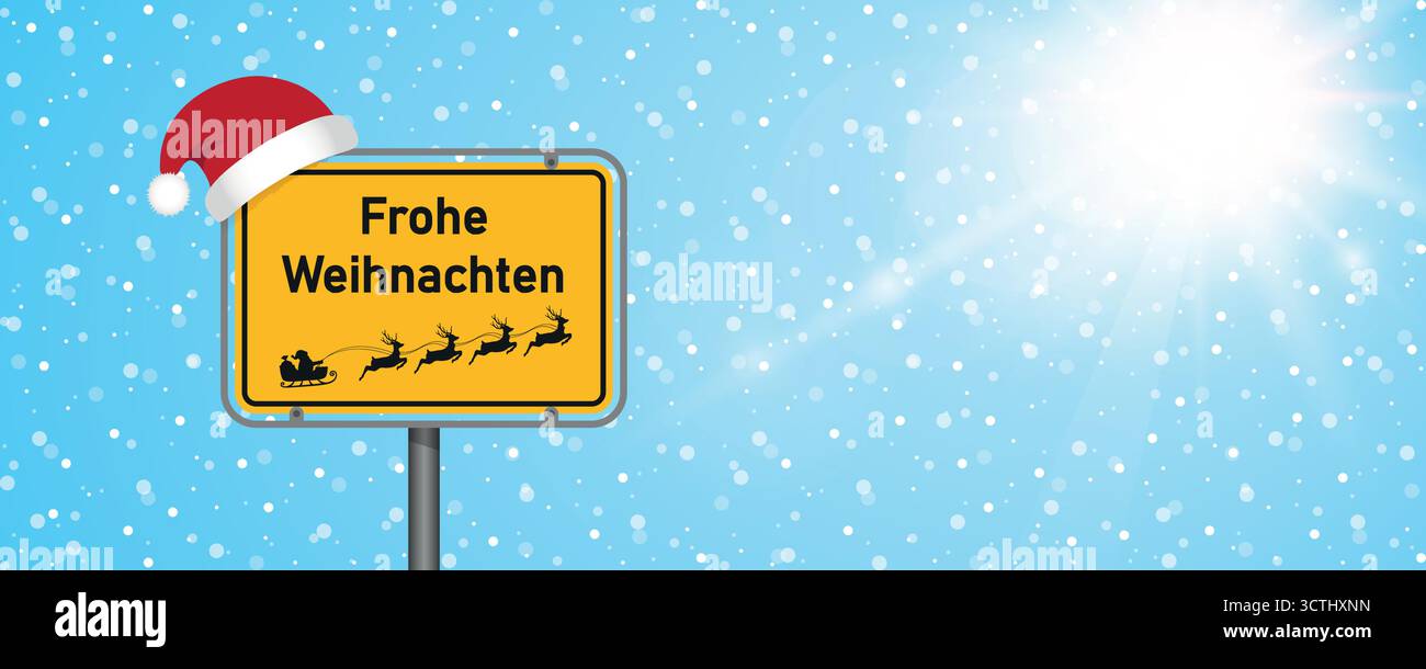 Platzieren Sie Schild mit deutschem Text Frohe weihnachten in der verschneiten Winterlandschaft Vektor-Illustration Stock Vektor