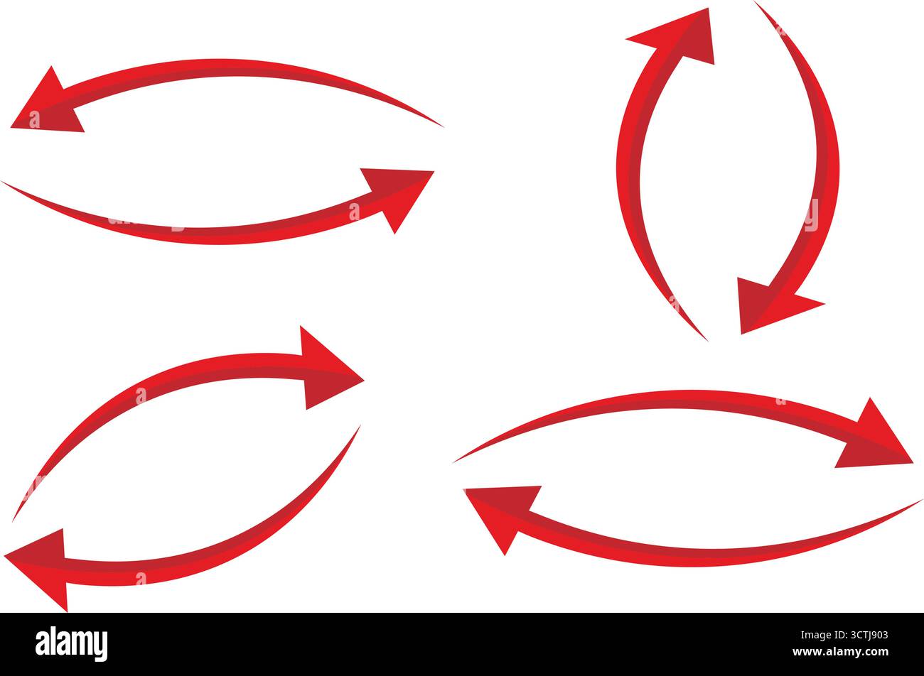 Rote gebogene Pfeile setzen Vektorillustration, abstrakte Sammlung von Symbolen für die Drehrichtung, kreisförmige Bewegungssymbole für Infografiken, Präsentation Stock Vektor