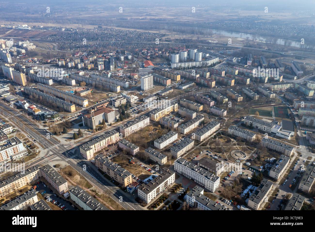 Hochwinkelansicht der Stadt Stalowa Wola in der Region Subkarpaten in Polen Stockfoto