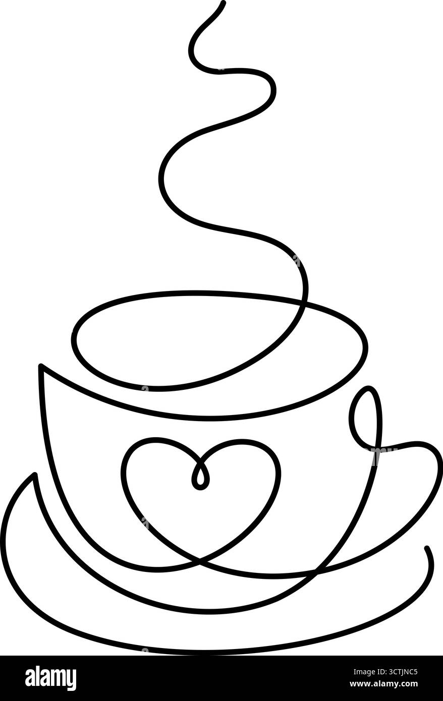 Kaffeetasse kontinuierlicher Vektor valentine Linie Tee Zeichnung mit einem Herz, symbolisiert Liebe für heiße Morgen und Rituale Getränke Stock Vektor
