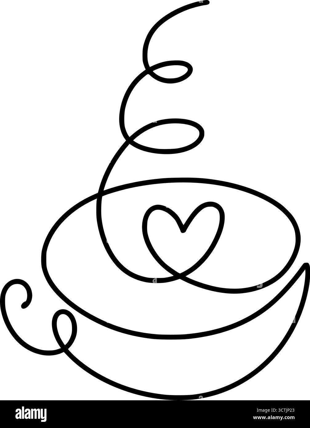 Kaffeetasse kontinuierlicher Vektor valentine Linie Tee Zeichnung mit einem Herz, symbolisiert Liebe für Getränke Morgen und Rituale heiß Stock Vektor