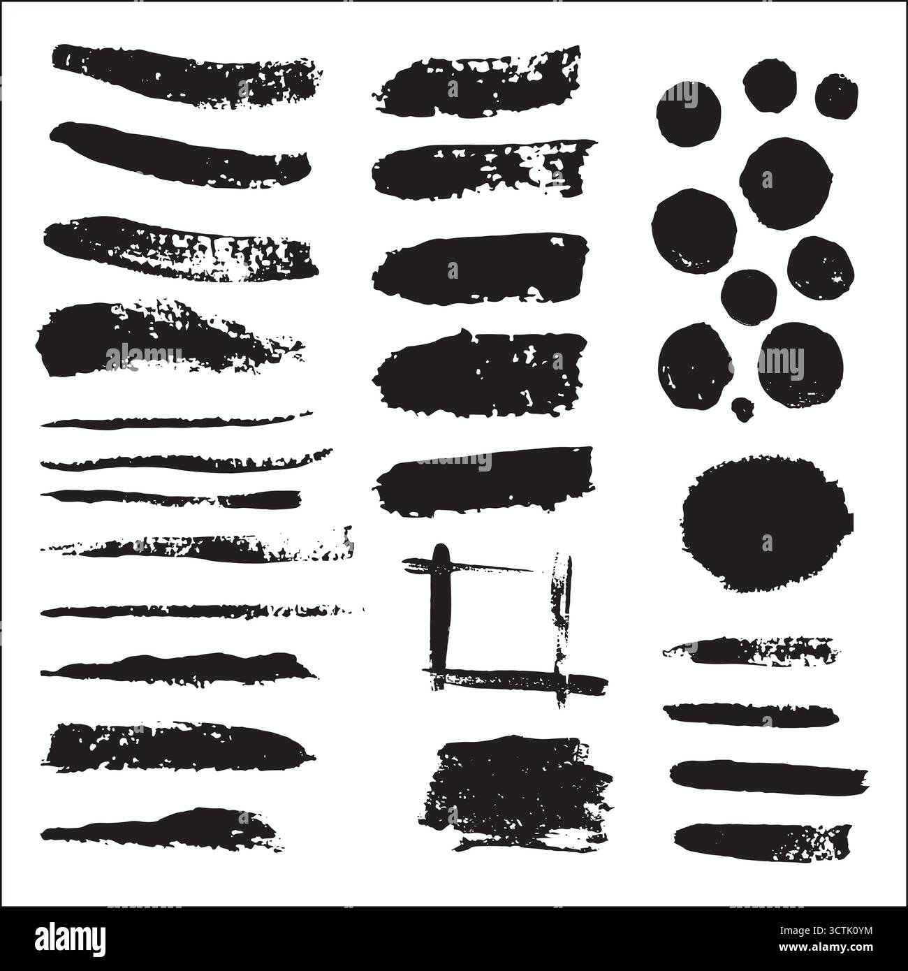 Vektorsatz von grunge schwarzer Farbe, Pinselstriche. Sammlung Pinselstriche. Schmutzige, künstlerische Designelemente, Hintergründe, Texturen, Pinsel Stock Vektor