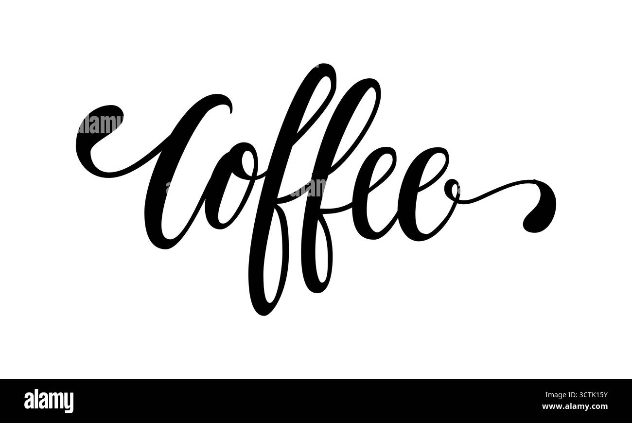 Handgezeichnete Kalligraphie und Pinselstift mit Wort Kaffee. Gestaltung von Werbebroschüren und Einladungen zu Cafés, Restaurants, Bäckerei. Stock Vektor
