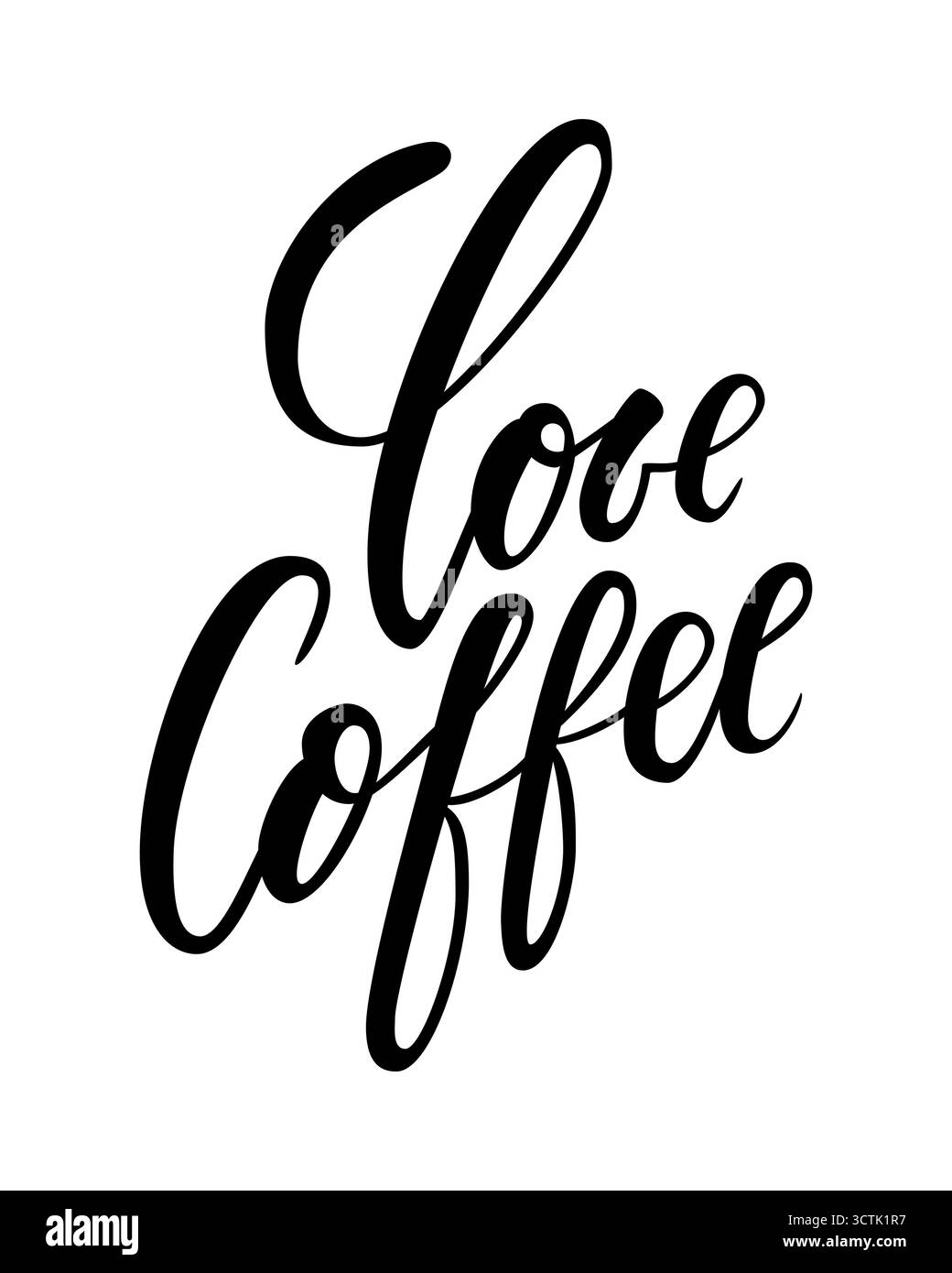 Handgezeichnete Kalligraphie und Pinselstift-Schriftzug Love Coffee. Gestaltung von Werbebroschüren und Einladungen zu Cafés, Restaurants, Bäckerei. Stock Vektor