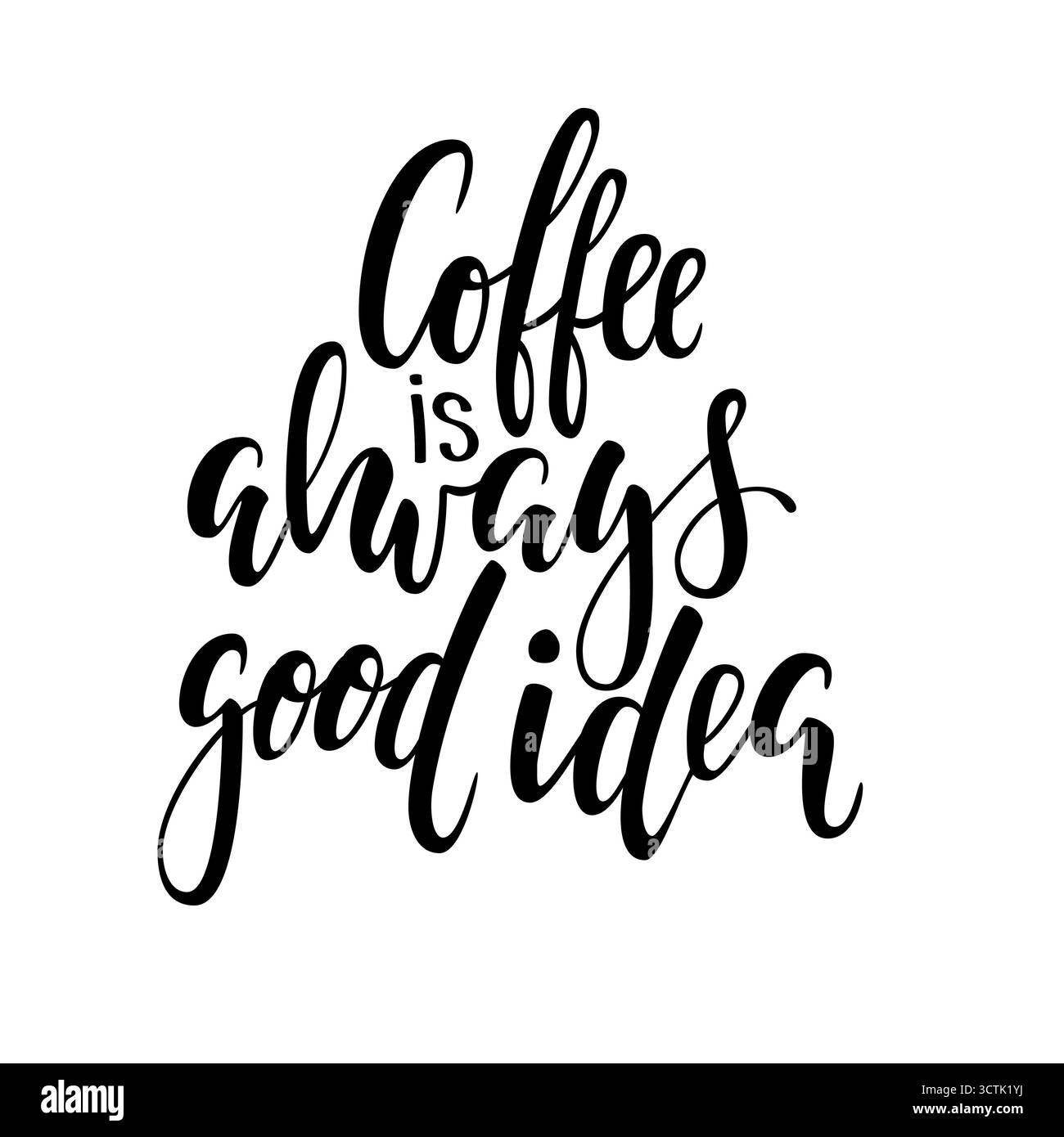 Handgezeichnete Kalligraphie und Pinselstift-Schriftzug Kaffee ist immer eine gute Idee. Gestaltung von Werbebroschüren und Einladungen zu Cafés, Restaurants Stock Vektor