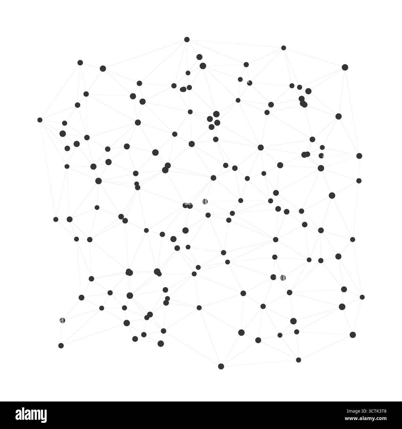 Minimalistisches schwarzes Punktnetzwerk, ideal für Hintergründe, Wissenschaft, Technologie oder moderne Designprojekte, abstrakte Verbindungen und Galaxie-Themen-Isol Stock Vektor