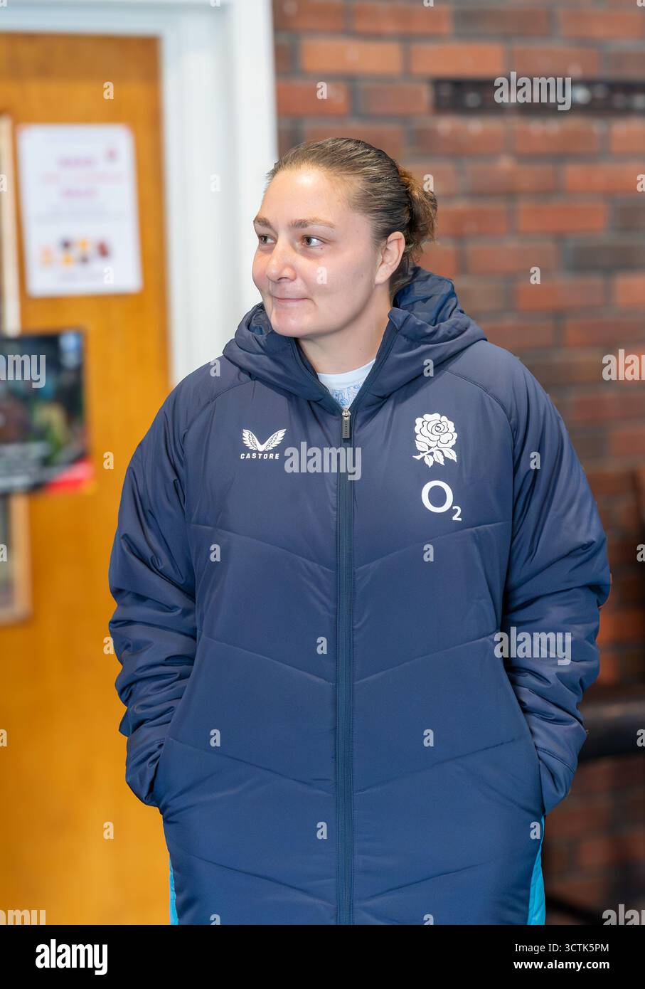 Frauen-Rugby-Weltmeisterschaft, Elite England Red Rose und Weltcupsieger Amy Cokayne bei einem Rugbyfest im Mansfield Rugby Club. Stockfoto