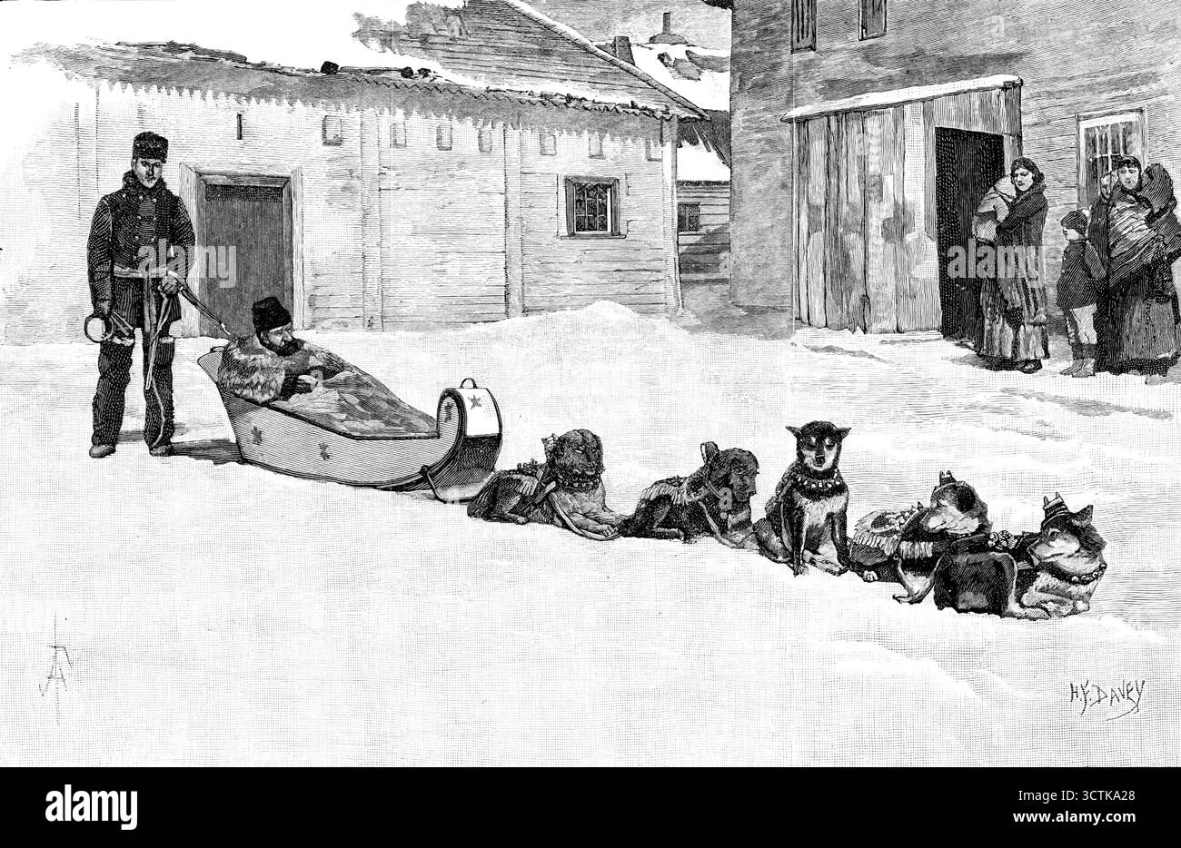Lord Lonsdales Reisen in die arktischen Regionen Nordamerikas: Norway House, Head of Lake Winnipeg, 1890. "Norway House... ist das Lager der Lieferungen für die innere nordwestliche Region... die Hudson Bay Company hat den Ruf, großzügig mit den Beschäftigten zu handeln, und klug und menschlich mit den indischen Stämmen, von denen sie, sowie von zahlreichen Halbrassen und abenteuerlustigen französischen Kanadiern, ihre jährlichen Vorräte an wertvollen Peltry [d. h. Tierhäuten und Pelzen] erhält. Diese werden durch das Anlegen von Eisen- oder Holzfallen für die Tiere im Winter gewonnen, deren Fell sich im Be befindet Stockfoto