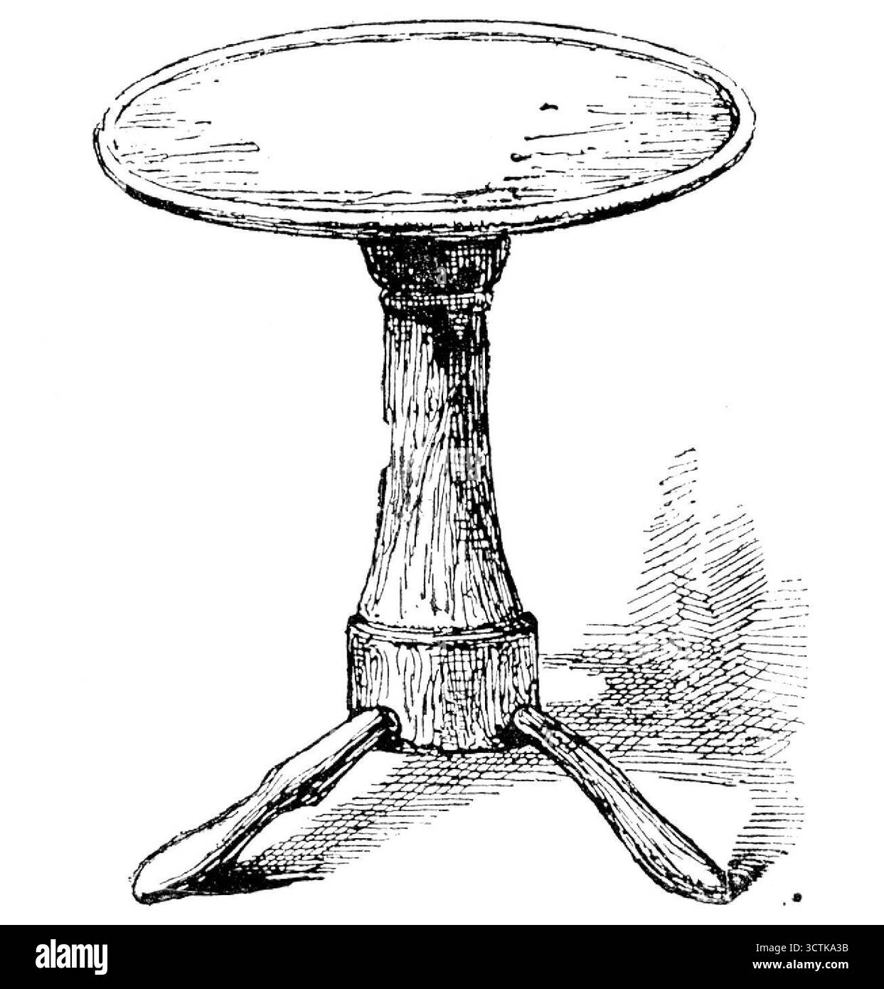 Der Tisch soll Shakspeare in Stratford-on-Avon gehört haben, 1890. "Antiquarische Relikte der literarischen Biographie erfordern eine strenge Prüfung, bevor wir zugeben, dass sie echte Artikel sind; dieser kleine runde Eichentisch mit seinem kräftigen Mittelbein, das auf drei verrückten Zehen steht, könnte elisabethanisches Datum haben oder nicht, und Shakspeare mag ihn unter den Möbeln seines Hauses in Stratford-on-Avon verwendet haben oder auch nicht. Alles, was wir derzeit wissen, ist, dass John Wheeler, achtzig Jahre alt, ein Häftling der Warwick Union, der irgendwann seine Initialen respektlos auf dem heiligen Relikt geschnitten zu haben scheint, abgesetzt hat Stockfoto