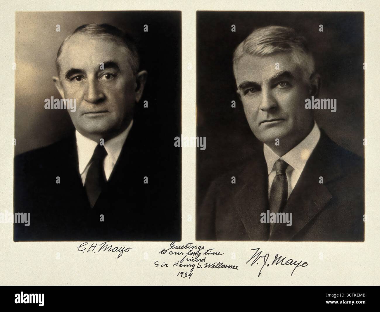 Charles Horace Mayo und William James Mayo. Foto, das Sir Henry Wellcome, 1934, überreicht wurde. Stockfoto