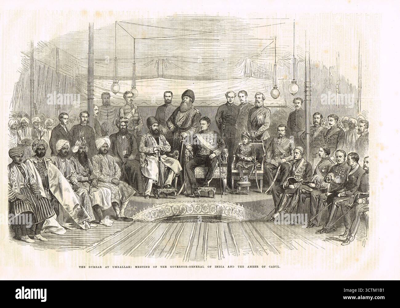 Die Durbar in Ambala, 1869. Ein Treffen des Generalgouverneurs von Indien, Lord Mayo, und des Amir von Kabul, Sher Ali Khan, nach dem afghanischen Bürgerkrieg. Stockfoto