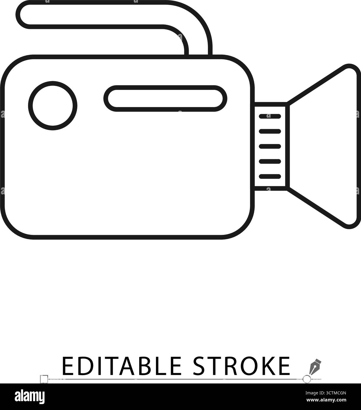 Ein Videokamera-Symbol in minimalistischer Linienform mit bearbeitbarem Kontur. Filmproduktionsausrüstung, Filmaufnahmegerät, Kinokamera, digitale Medien Stock Vektor