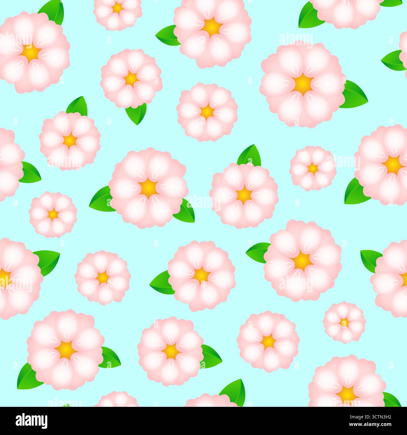 Schöne rosa Sakura Blumen nahtlose Muster Vektor Illustration. Kirschblütenmuster auf babyblauem Hintergrund. Natürliche Textur zum Einwickeln, fabr Stock Vektor