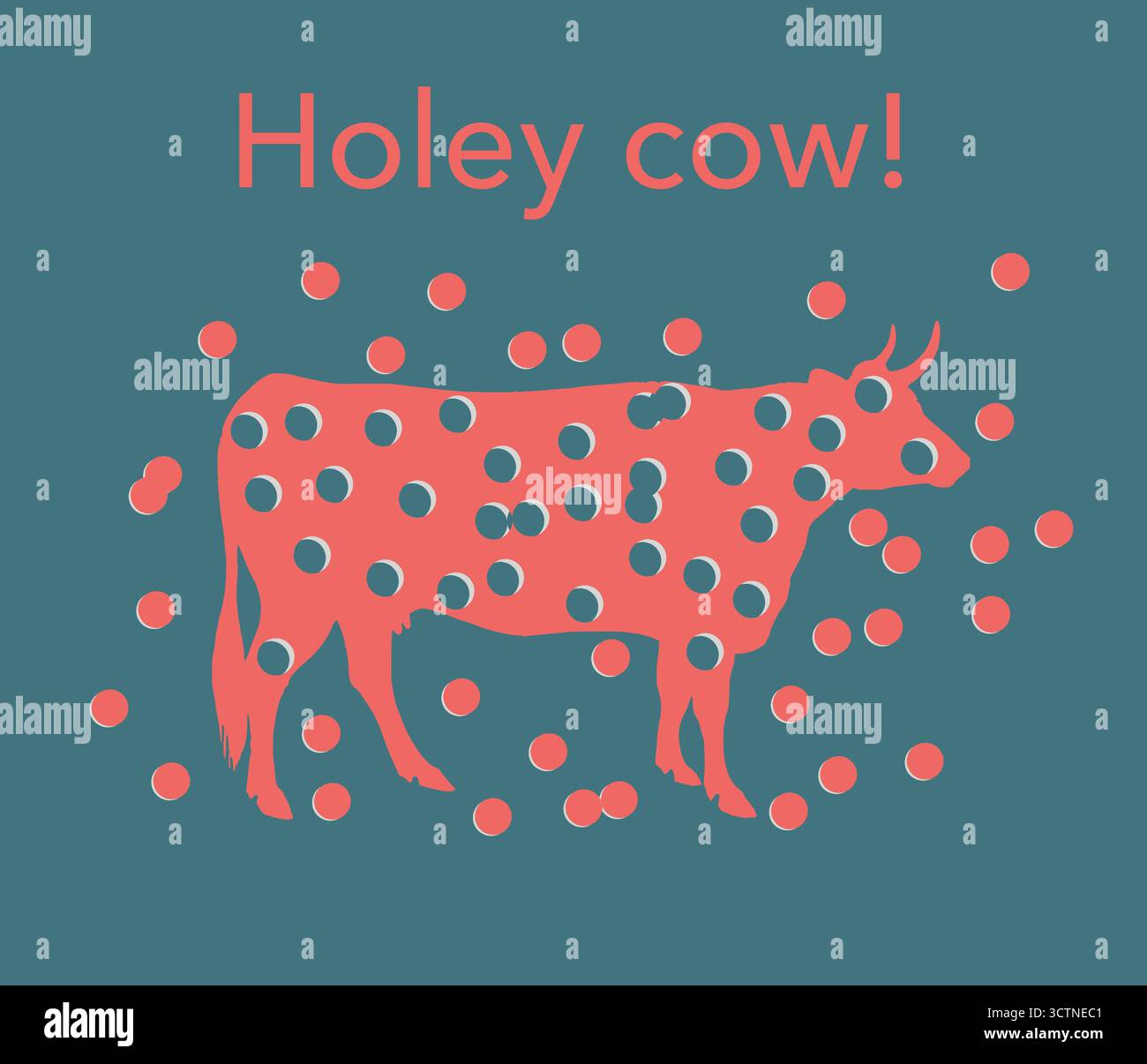 Heilige Kuh, es ist eine holzige Kuh! Es ist ein humorvolles visuelles Bild eines häufig ausgesprochenen Idioms. Dies ist eine 3D-Abbildung. Stockfoto